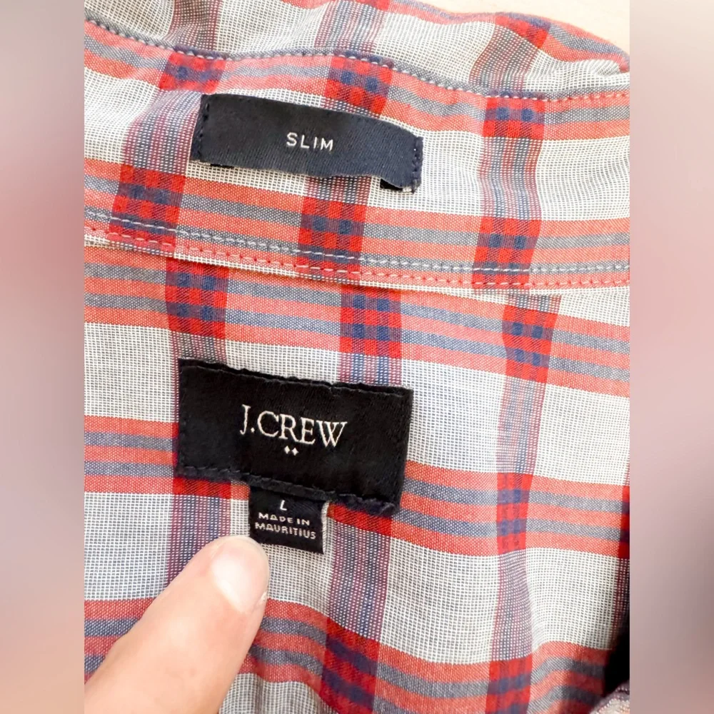 Set of 2 J. Crew Oxford Button‎ Up Plaid Cotton Long Sleeve Shirts Red Green L